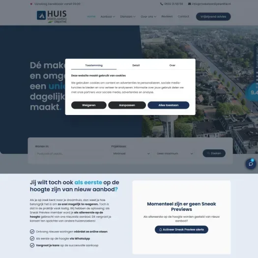 Screenshot van de website van www.makelaardijdrenthe.nl