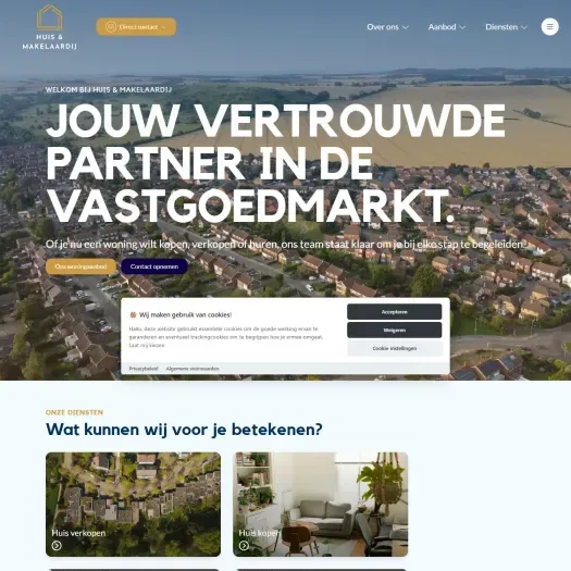 Screenshot of the website of huisenmakelaardij.nl