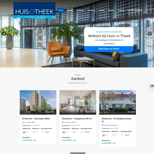 Screenshot of the website of www.huis-o-theek.nl