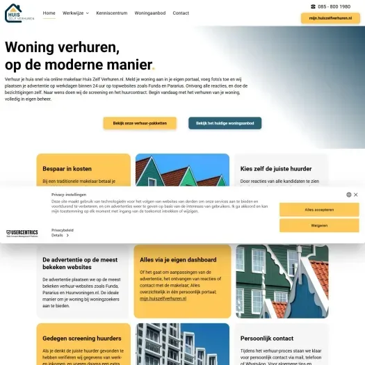 Screenshot van de website van www.huiszelfverhuren.nl