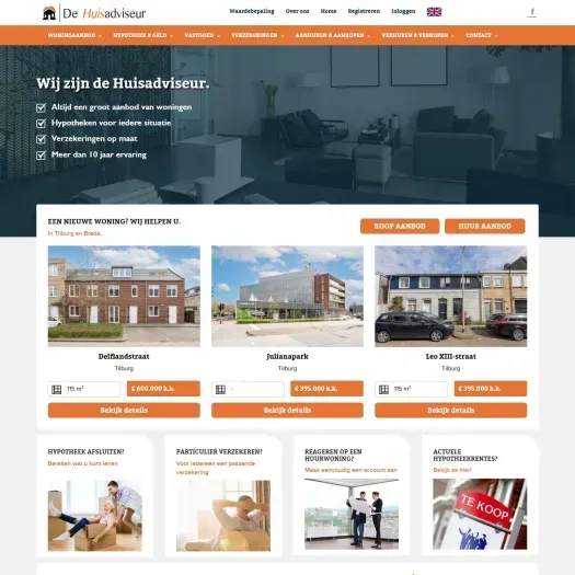 Screenshot van de website van www.huisadviseur.com