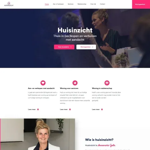 Screenshot of the website of www.huisinzicht.nl