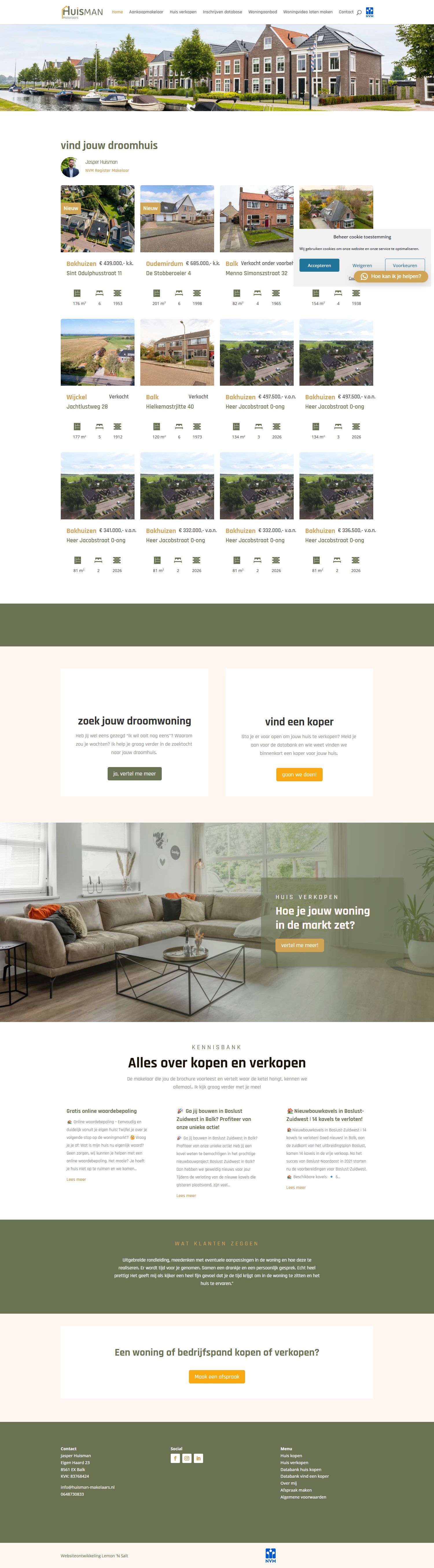 Screenshot of the website of www.huisman-makelaars.nl