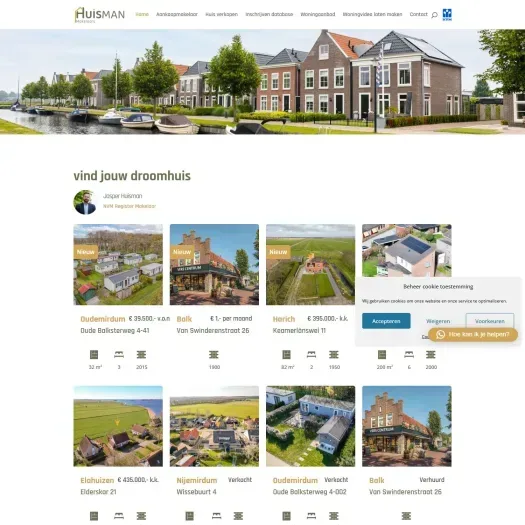Screenshot van de website van www.huisman-makelaars.nl