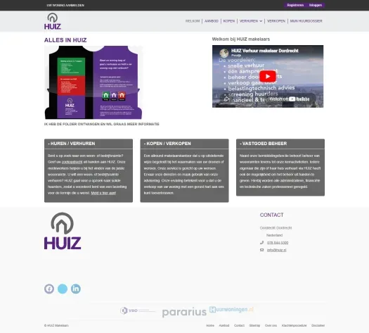 Screenshot van de website van www.huiz.nl