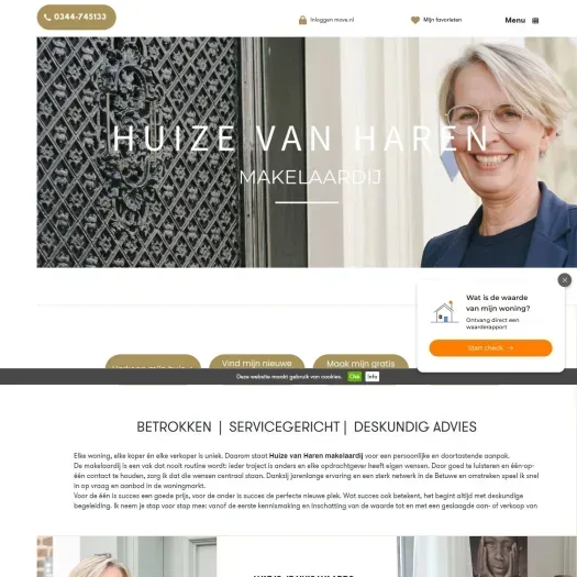 Screenshot van de website van www.huizevanharen.nl