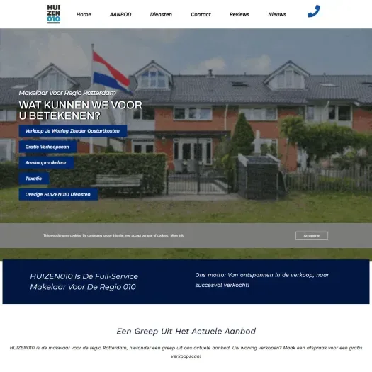 Screenshot van de website van www.huizen010.nl