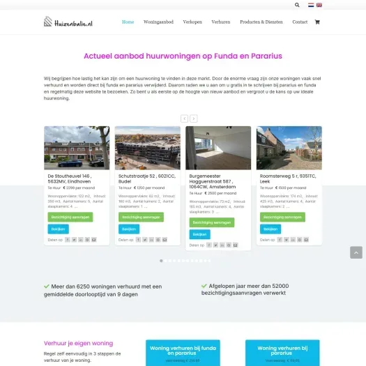 Screenshot of the website of www.huizenbalie.nl