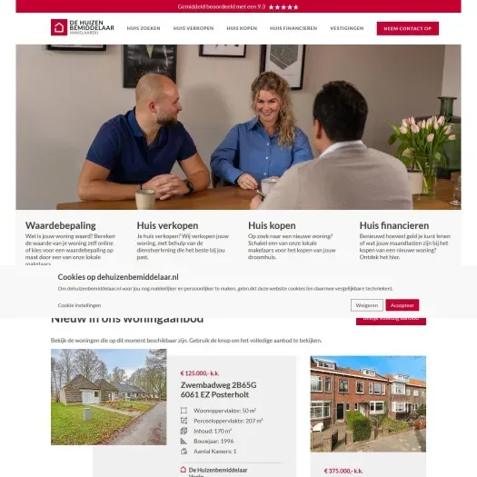 Screenshot van de website van www.dehuizenbemiddelaar.nl