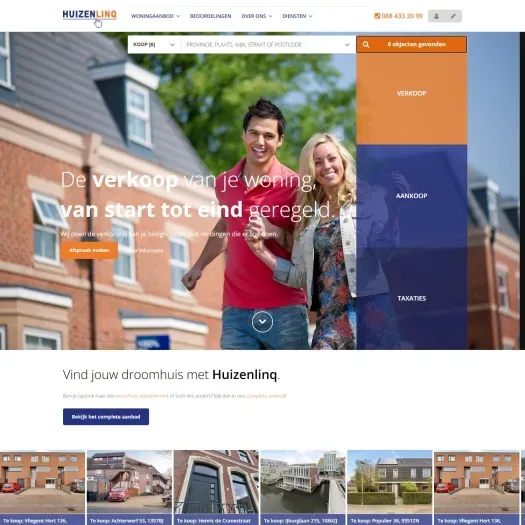 Screenshot van de website van www.huizenlinq.nl