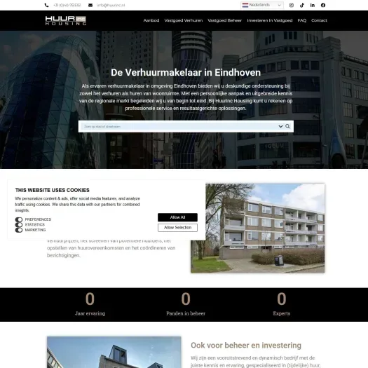 Screenshot van de website van www.huurinc.nl