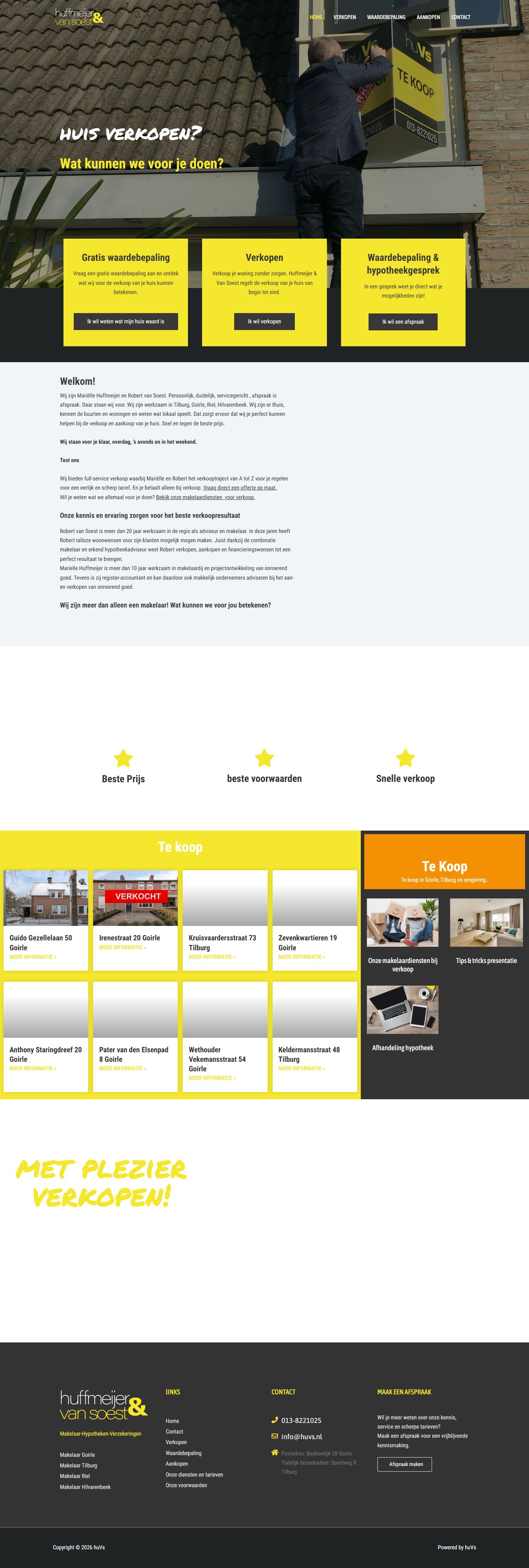 Screenshot of the website of www.huvs.nl