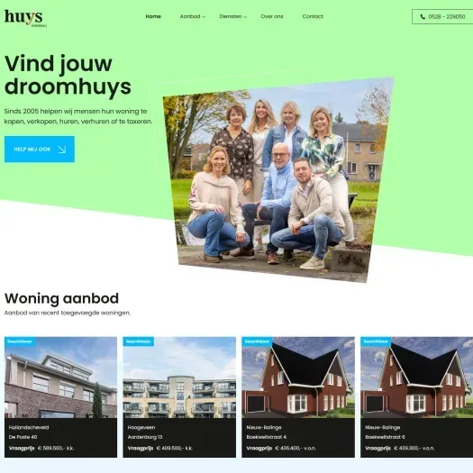 Screenshot van de website van www.huysmakelaars.nl