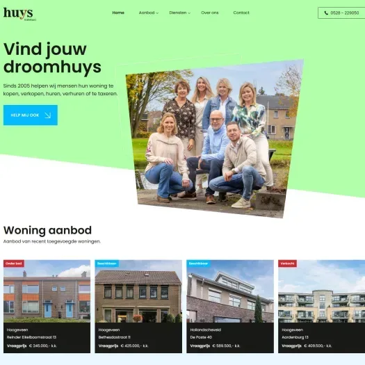 Screenshot of the website of www.huysmakelaars.nl