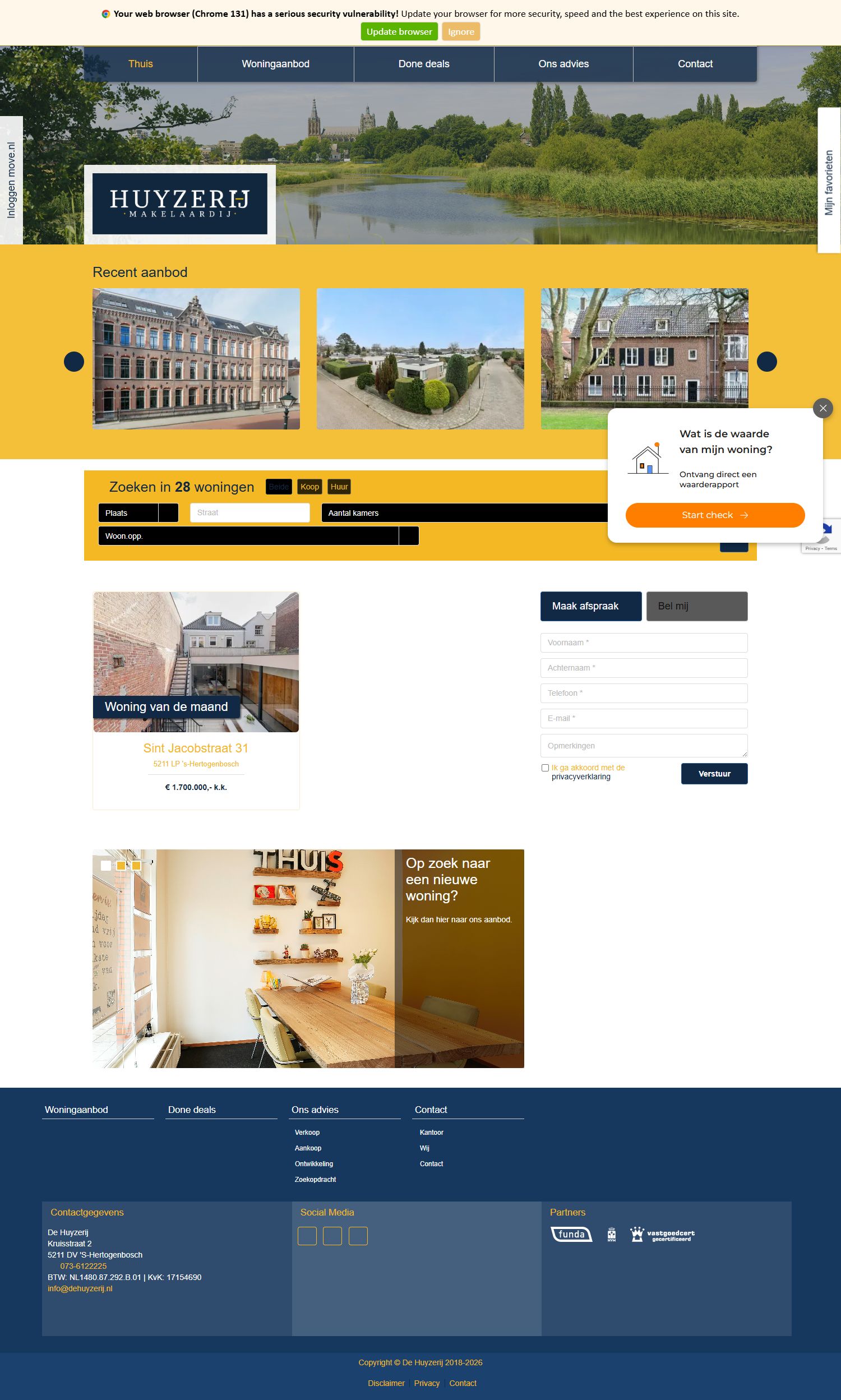 Screenshot of the website of www.dehuyzerij.nl