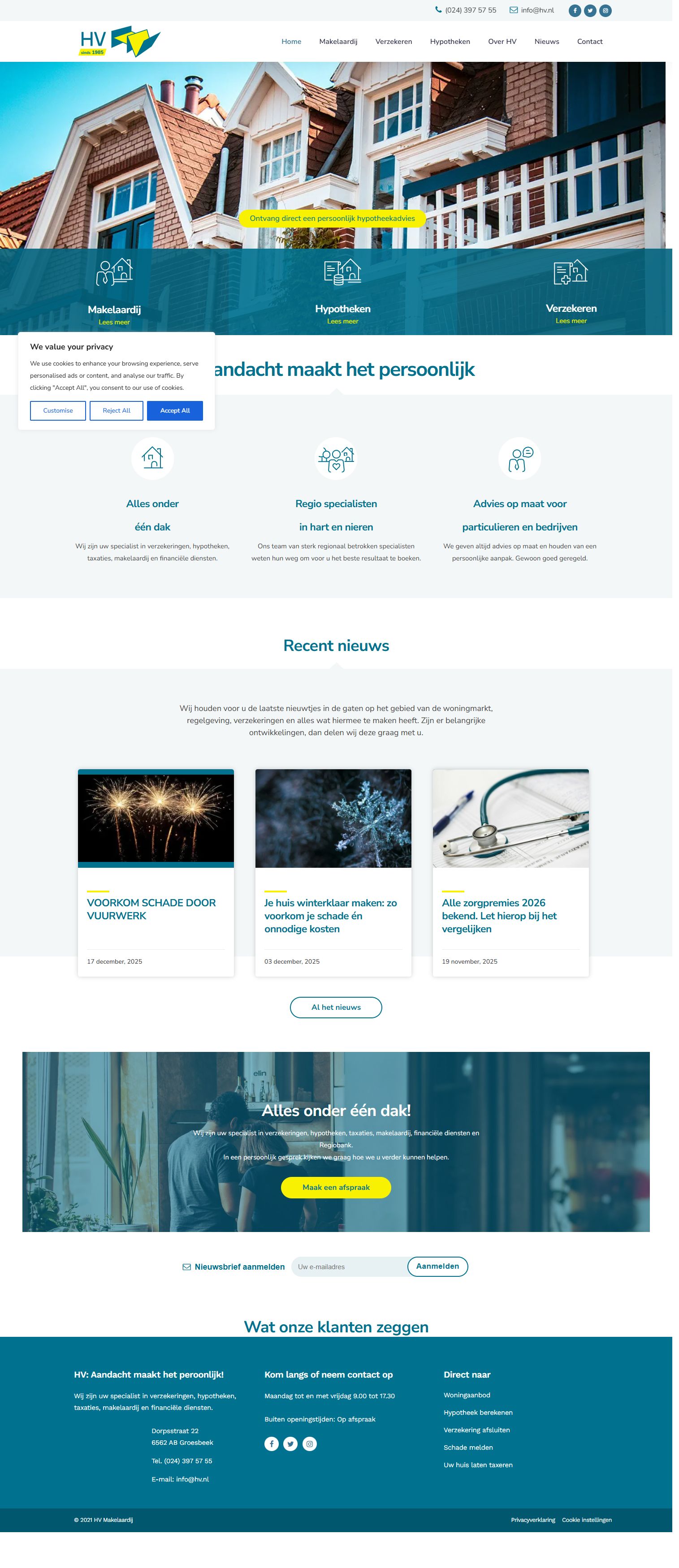 Screenshot der Website von www.hv.nl