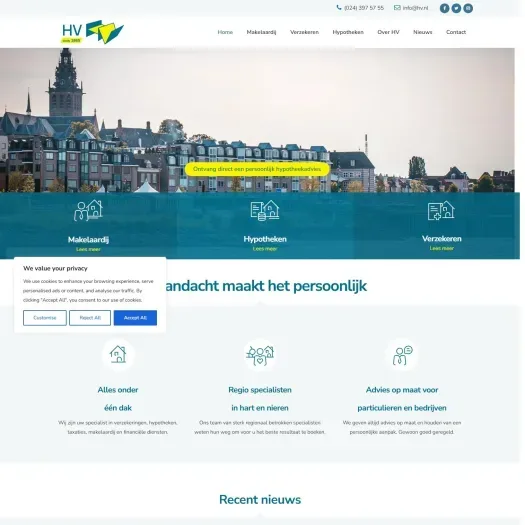 Screenshot of the website of www.hv.nl
