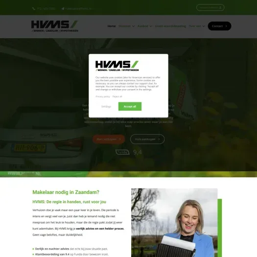 Screenshot van de website van www.hvmswonen.nl