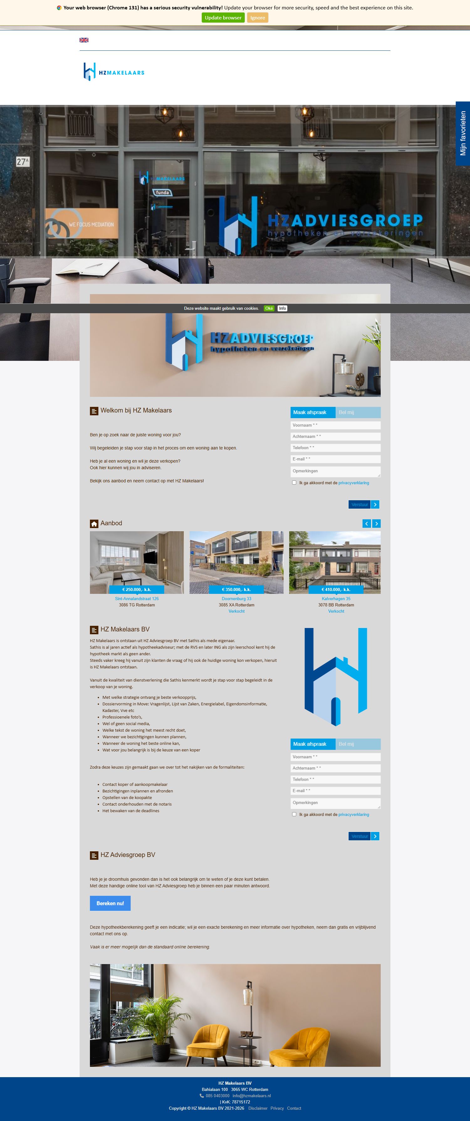 Screenshot of the website of www.hzmakelaars.nl