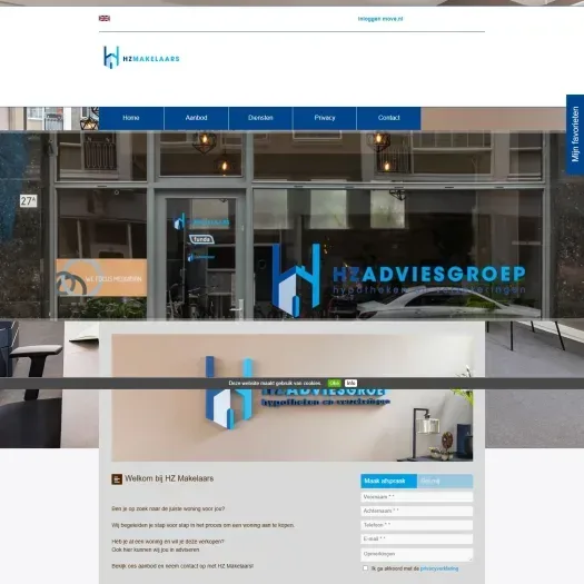 Screenshot van de website van www.hzmakelaars.nl