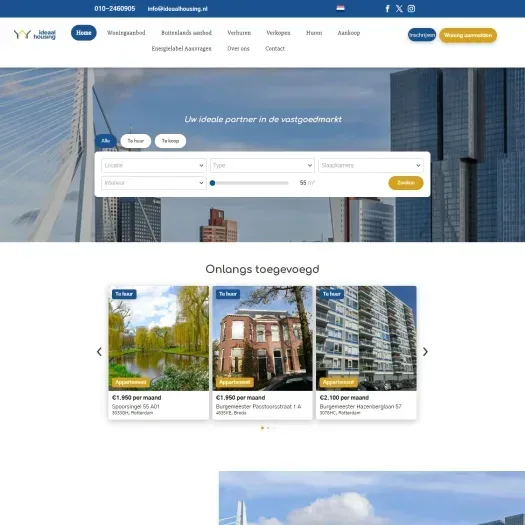 Screenshot of the website of www.ideaalhousing.nl