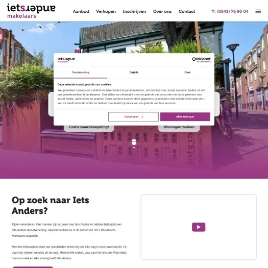 Screenshot van de website van www.ietsandersmakelaars.nl