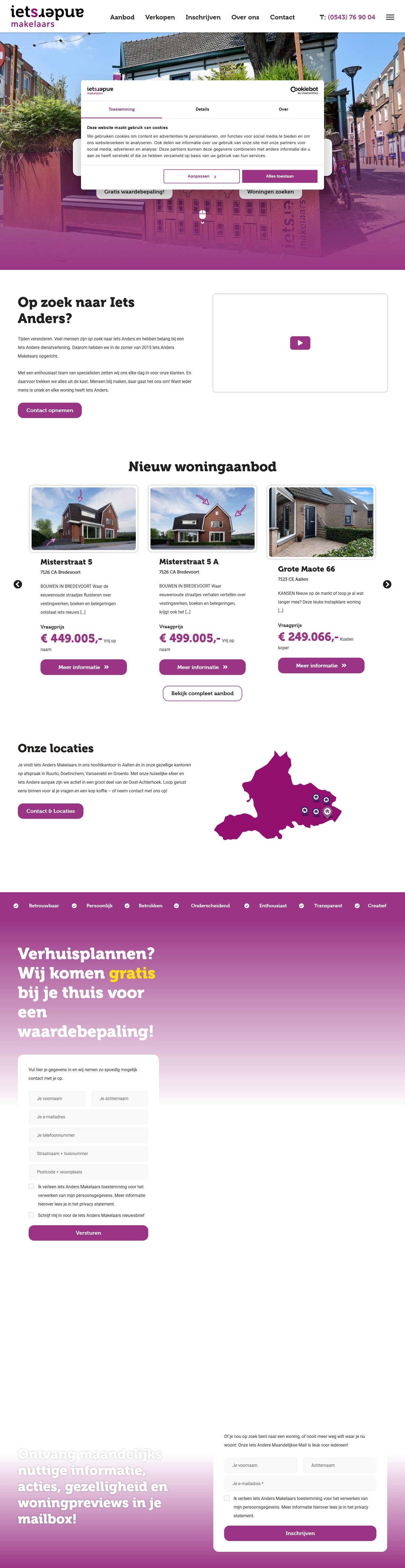 Screenshot of the website of www.ietsandersmakelaars.nl