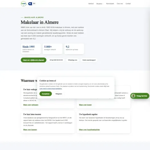 Screenshot van de website van www.immo.nl