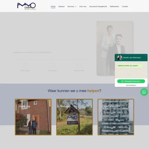 Screenshot of the website of immocasa.nl