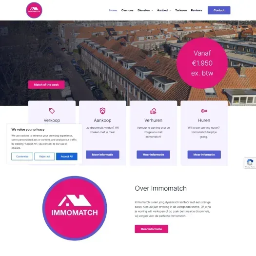 Screenshot der Website von www.immomatch.nl