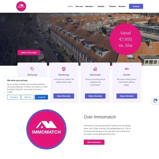 Screenshot van de website van www.immomatch.nl