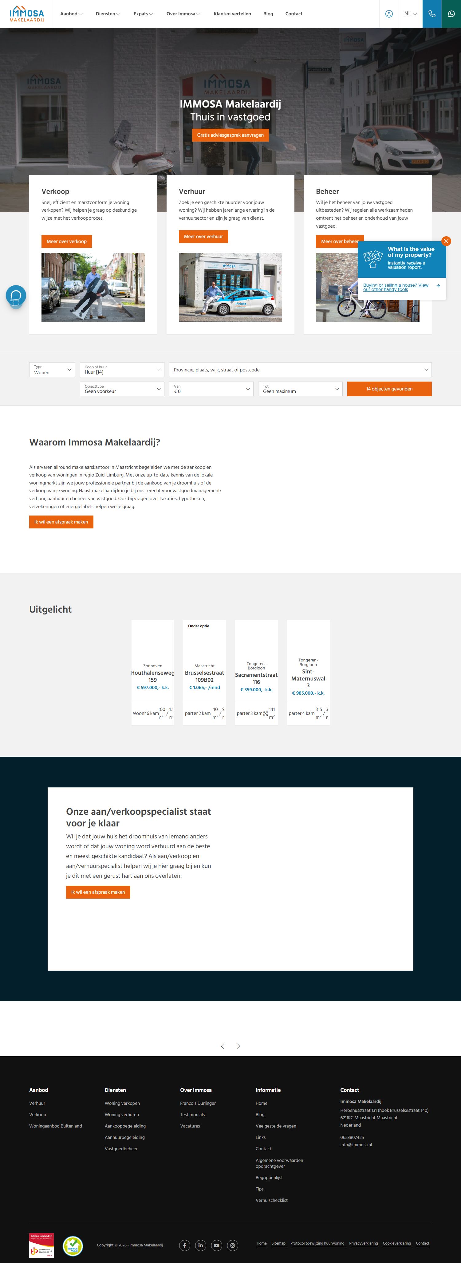 Screenshot der Website von www.immosa.nl