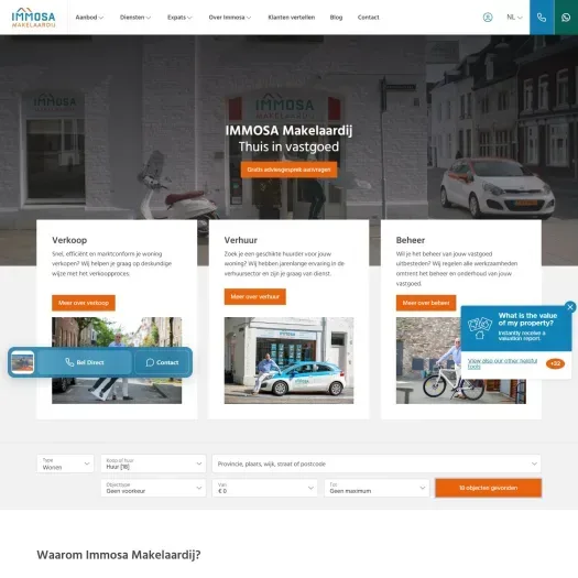 Screenshot of the website of www.immosa.nl