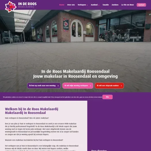 Screenshot van de website van www.inderoosmakelaardij.nl