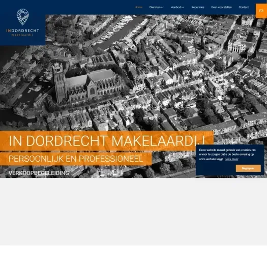 Screenshot van de website van www.indordrechtmakelaardij.nl