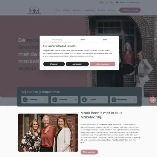 Screenshot van de website van www.inhuismakelaardij.nl