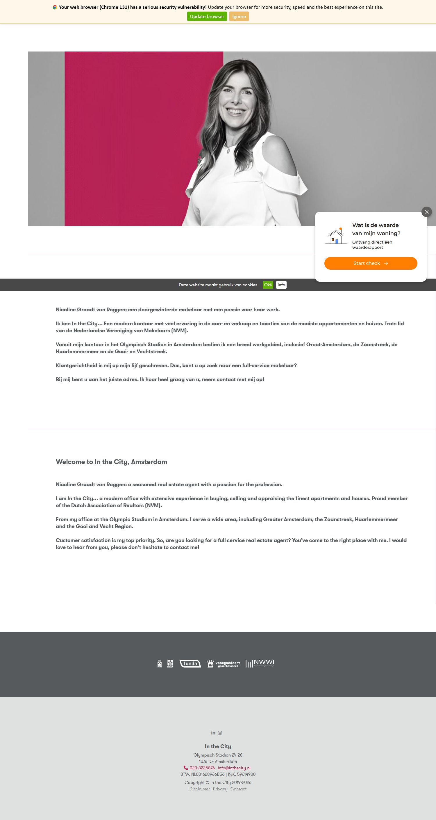 Screenshot of the website of www.inthecity.nl