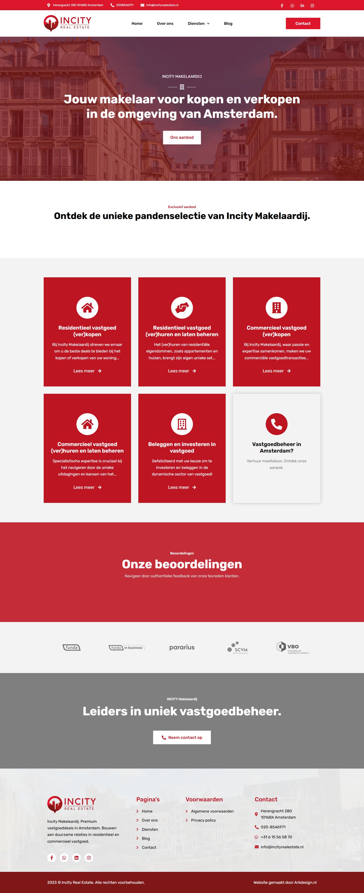 Screenshot of the website of incityrealestate.nl