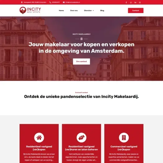 Screenshot van de website van incityrealestate.nl