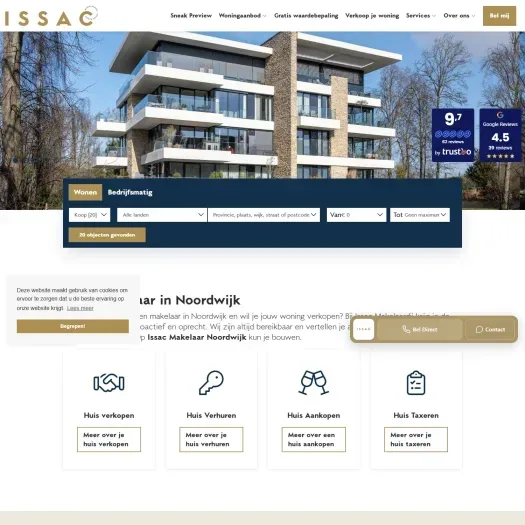 Screenshot van de website van www.issacmakelaardij.nl