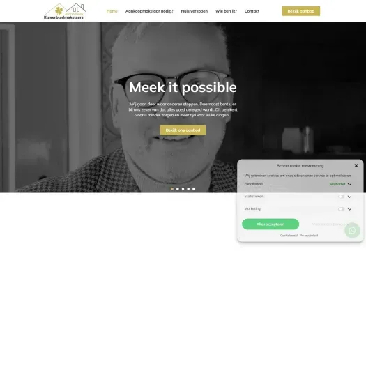 Screenshot van de website van www.klaverbladmakelaars.nl
