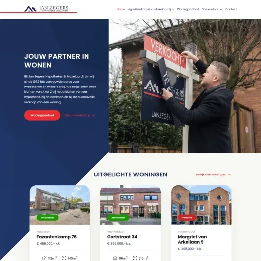 Screenshot van de website van www.janzegers.nl