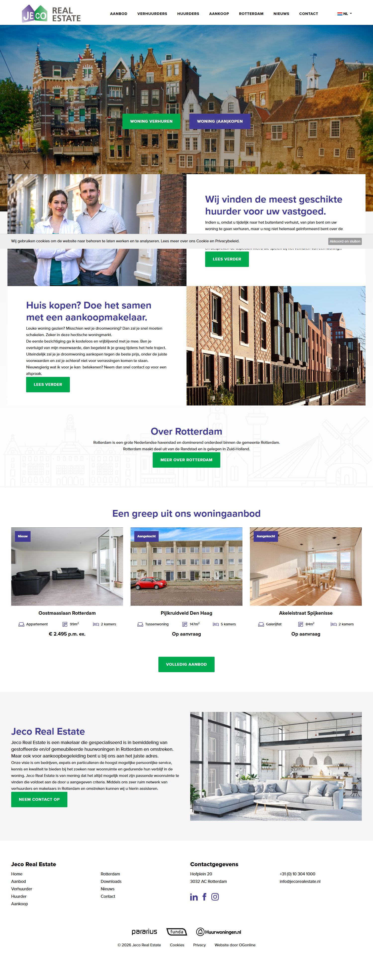 Screenshot van de website van www.jecorealestate.nl