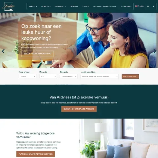 Screenshot van de website van www.jenterrealestate.nl