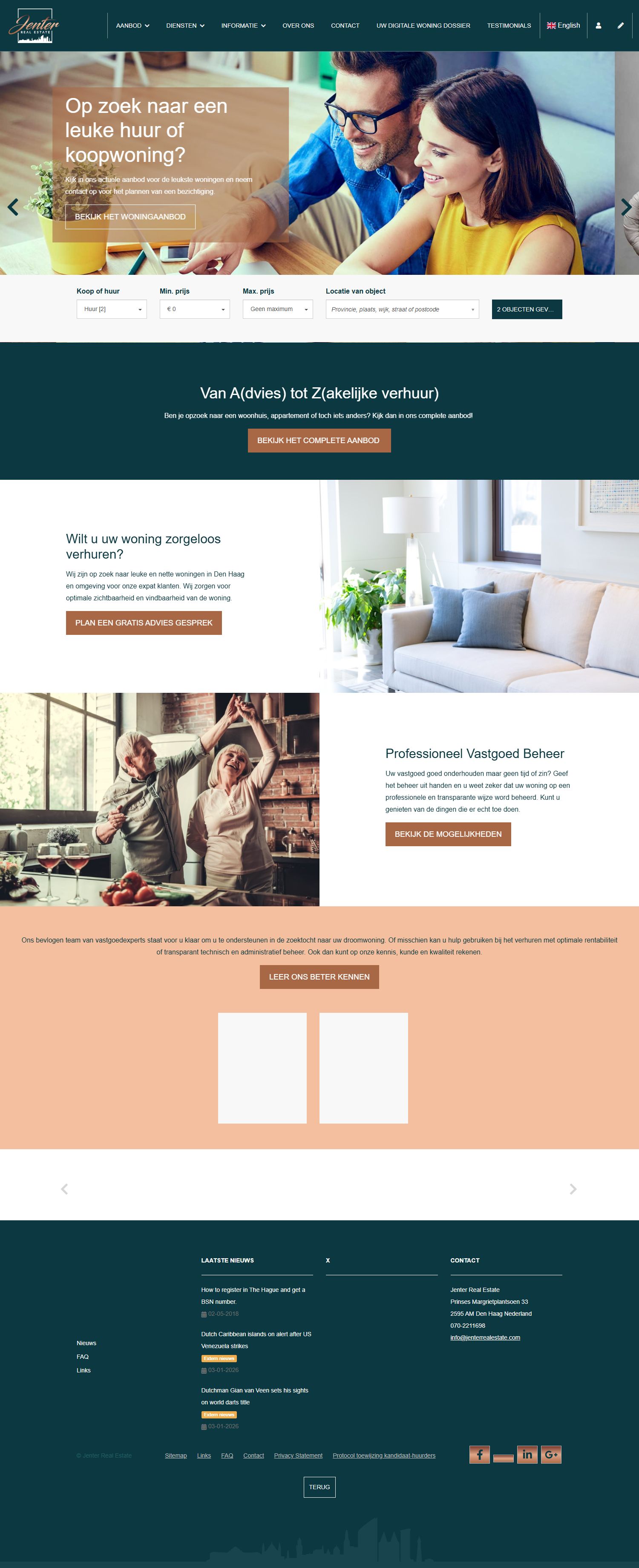 Screenshot of the website of www.jenterrealestate.nl