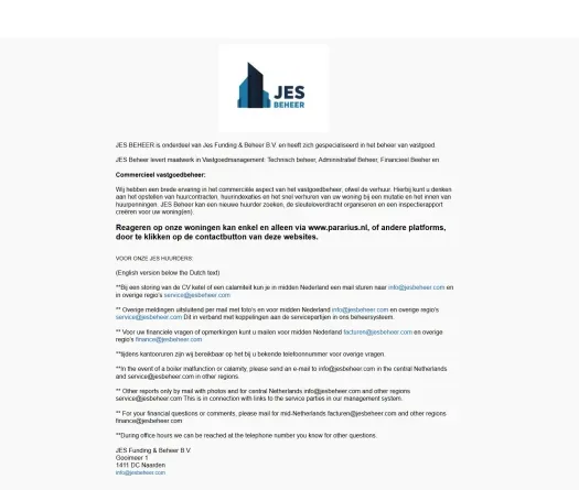 Screenshot van de website van www.jesbeheer.com