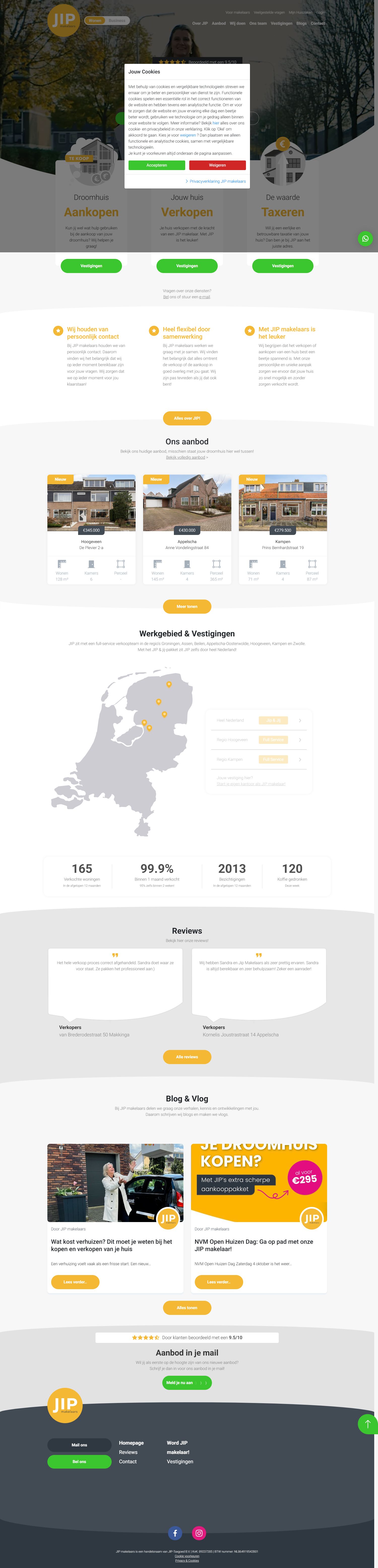 Screenshot van de website van www.jipmakelaars.nl