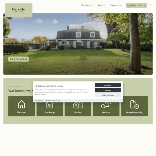 Screenshot of the website of www.hendrixmakelaardij.nl