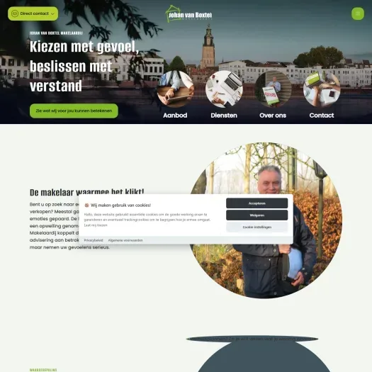 Screenshot der Website von www.johanvanboxtelmakelaardij.nl