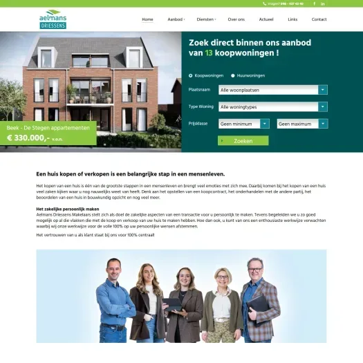 Screenshot of the website of www.driessensmakelaardij.nl